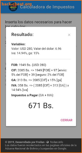 Calculadora de Impuestos Aduana screenshot