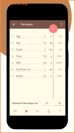 Calculation of recipes screenshot