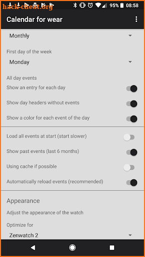 Calendar for wear screenshot