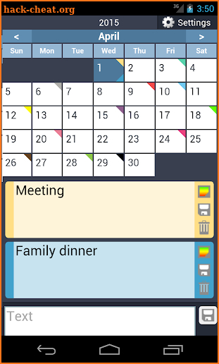 Calendar with colors screenshot