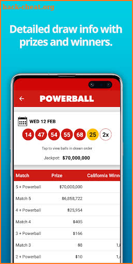 California Lottery Results screenshot