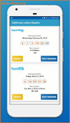 California Lottery Results screenshot