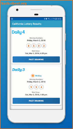 California Lottery Results screenshot