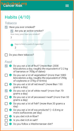 Cancer Risk Calculator screenshot