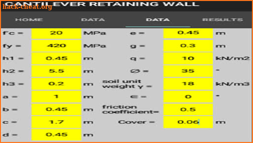 CANTILEVER RETAINING WALL (ACI screenshot