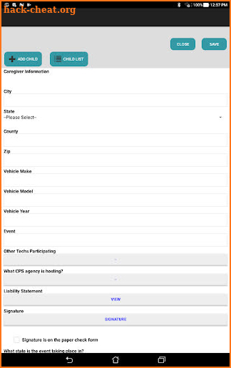 Car Seat Check Form screenshot