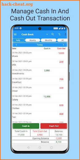 Cash Book- daily expenses screenshot