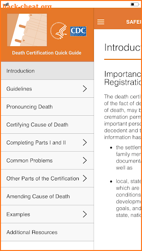 Cause of Death Quick Reference Guide screenshot