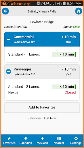 CBP Border Wait Times screenshot