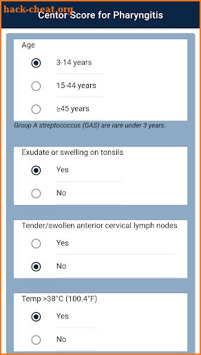 Centor Score for Sore Throat - Pharyngitis screenshot