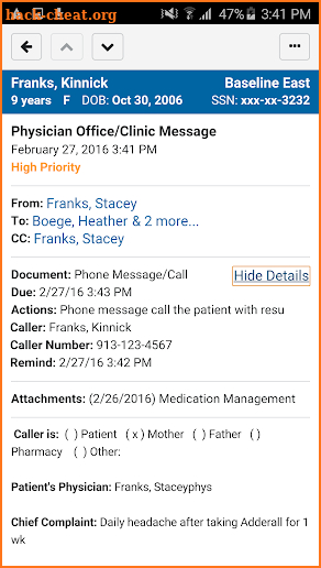 Cerner Message Center screenshot