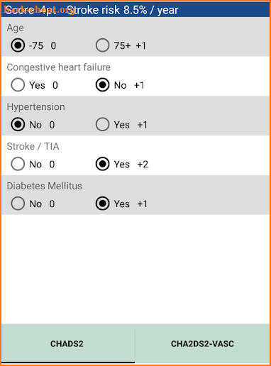 CHADS2 and CHA2DS2-VASc screenshot