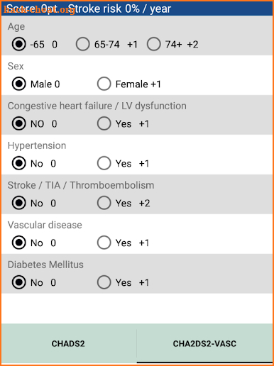CHADS2 and CHA2DS2-VASc screenshot