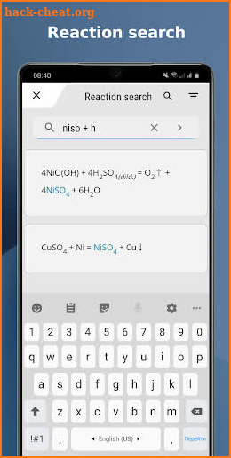 Chemistry B.R. - periodic table, reaction search screenshot