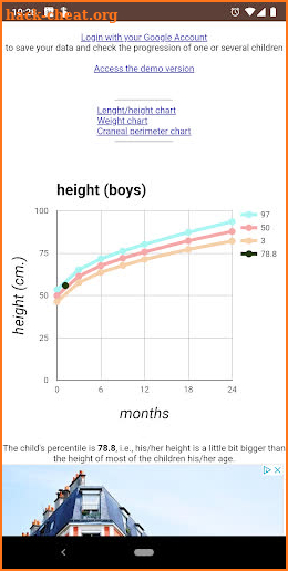 Child growth calculator screenshot