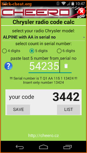 CHRYSLER & JEEP RADIO CODE CALC UCONNECT MYGIG VP4 screenshot