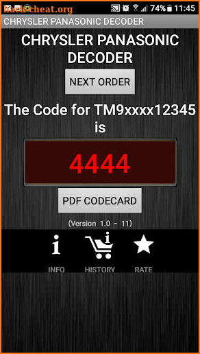 CHRYSLERPanasonic TM9-Serial Radio Code Decoder screenshot