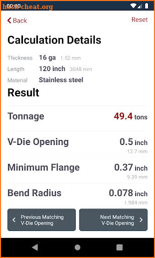 CINCINNATI Load Calculator screenshot