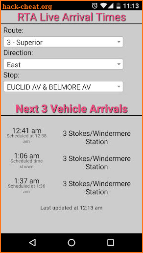 Cleveland RTA Bus Tracker screenshot