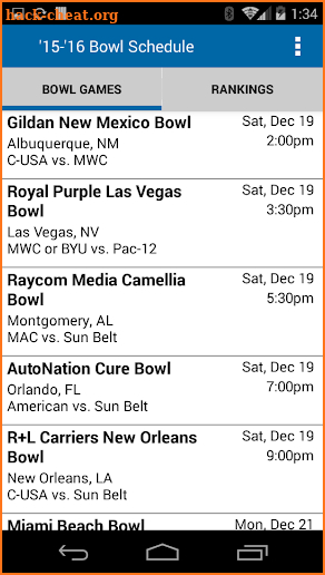 College Football Bowl Schedule screenshot