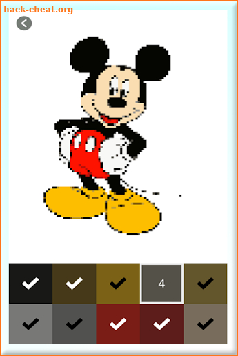 Color by number Mickey Mouse Pixel art screenshot