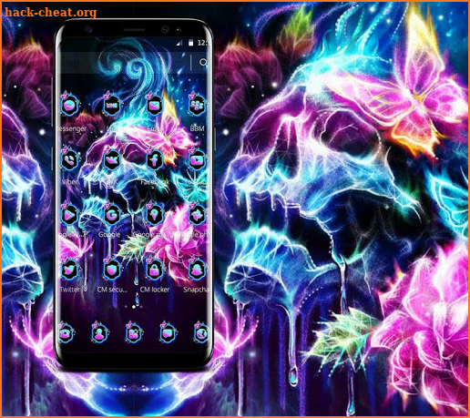 Colorful Neon Butterfly Skull Theme screenshot