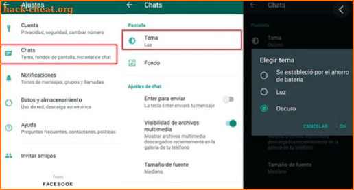 como cambiar whataps a modo oscuro screenshot