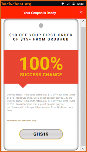 Coupons for GrubHub screenshot