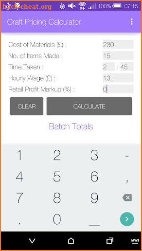 Craft Pricing Calculator screenshot