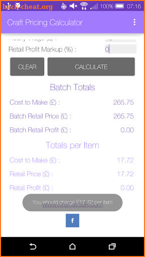 Craft Pricing Calculator screenshot