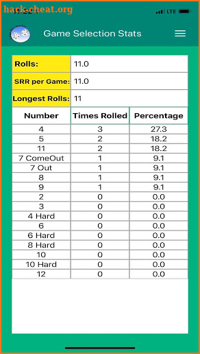 Craps Dice Tracker screenshot
