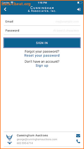 Cunningham Auctions screenshot