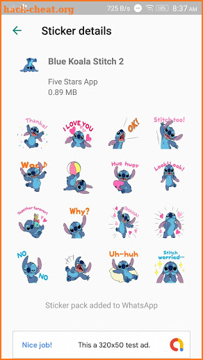 Cute Blue Koala Stitch Stickers for WhatsApp screenshot