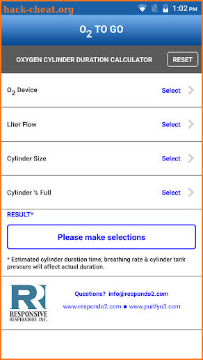 Cylinder Duration Calculator screenshot