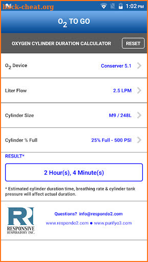 Cylinder Duration Calculator screenshot