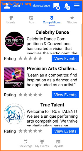 dance.dance, competitions, studios, events, forum screenshot