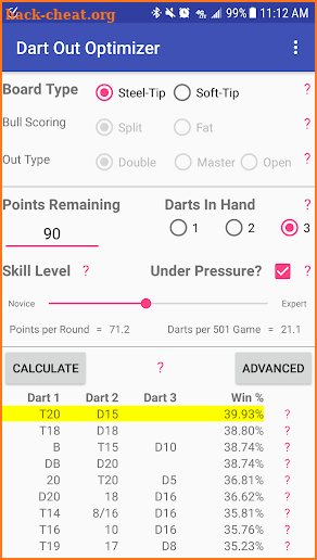 Dart Out Optimizer, Steel/Soft screenshot