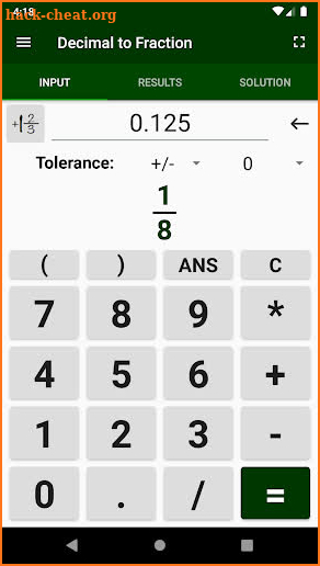 Decimal to Fraction Converter Calculator screenshot