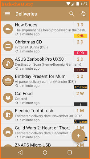 Deliveries Package Tracker screenshot