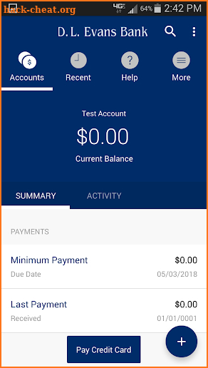 D.L. Evans Bank Credit Cards screenshot