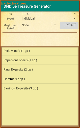 DND 5e Treasure Generator screenshot