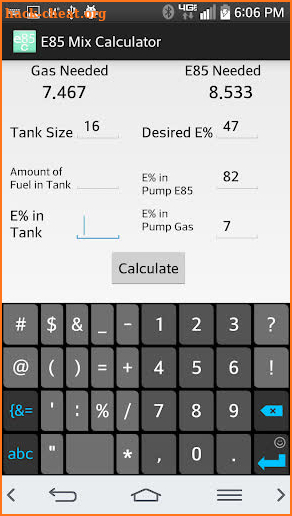 E85 Mix Calculator screenshot