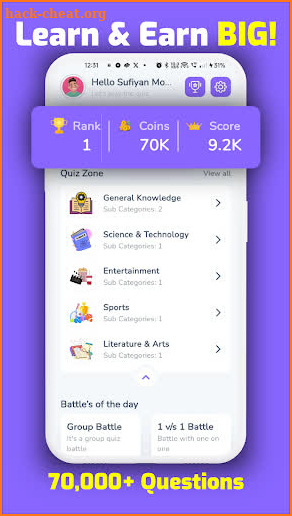 Earning Quiz: Play & Earn Cash screenshot