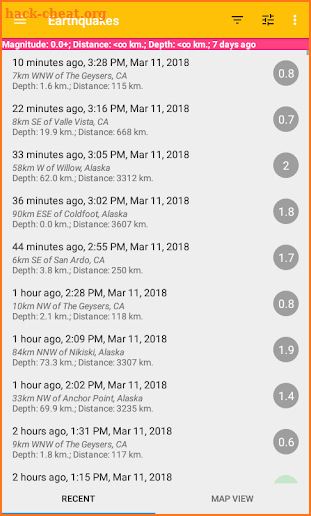Earthquakes screenshot