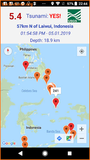 Earthquakes and Tsunamis Map screenshot