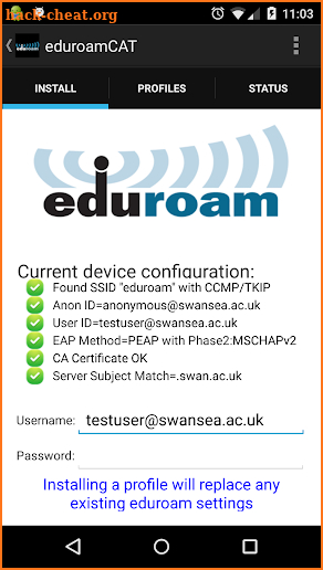 eduroam CAT screenshot