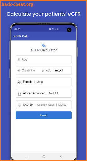 eGFR Calc screenshot