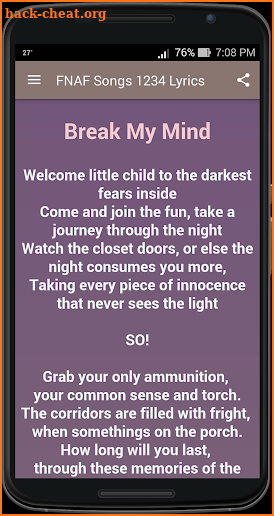 FNAF Songs 1234 Lyrics screenshot