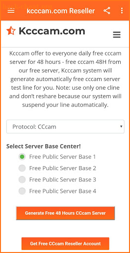 Free CCcam Server 48 Hours App screenshot