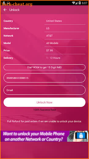 Free Unlock Network Code for LG SIM screenshot